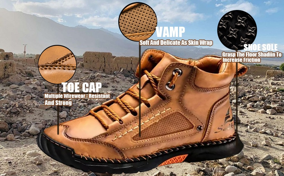Men's Comfortable Handmade Leather Boots – Waterproof, Arch Support, Pressure Relief, Spacious Toe Box Outdoor Leather Shoes