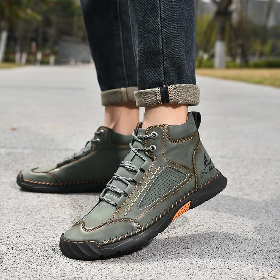Men's Comfortable Handmade Leather Boots – Waterproof, Arch Support, Pressure Relief, Spacious Toe Box Outdoor Leather Shoes